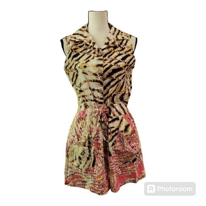 NWT size L Brown and Tan Sleeveless Notched Collar Mini Sundress