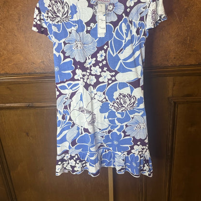 NWT SIZE XL Blue and White Asymmetrical Cap Sleeve Tunic Blouse