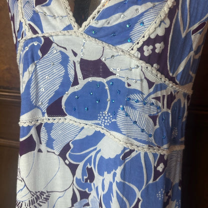 NWT SIZE XL Blue and White Asymmetrical Cap Sleeve Tunic Blouse