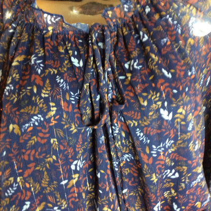 Parker Relaxed Peplum Blouse with Puff Sleeves in Blue and Red