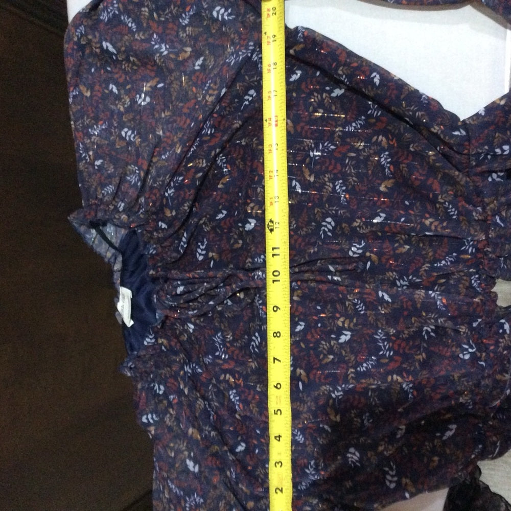 Parker Relaxed Peplum Blouse with Puff Sleeves in Blue and Red