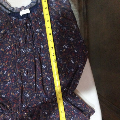 Parker Relaxed Peplum Blouse with Puff Sleeves in Blue and Red