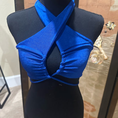 NWT SIZE 2/4/6/8 Peppermayo Blue Crop Top with Tie Front and Cut Out
