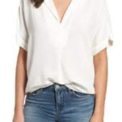 NWOT SIZE M All in Favor White and Orange Cuffed Sleeve Blouse