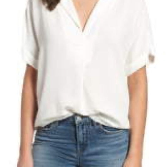 NWOT SIZE M All in Favor White and Orange Cuffed Sleeve Blouse