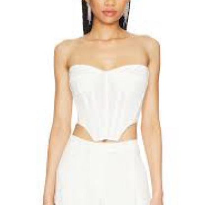 NWOT SUZE XS Bardot White Strapless Crop Top