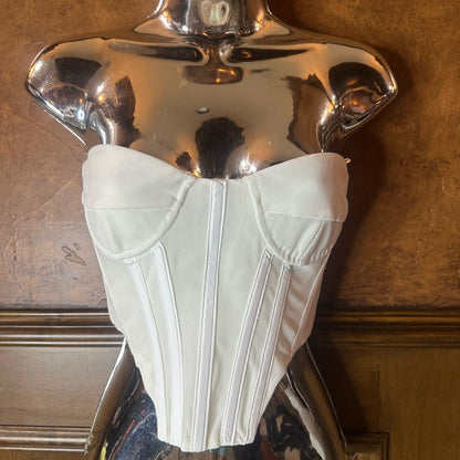 NWOT SUZE XS Bardot White Strapless Crop Top