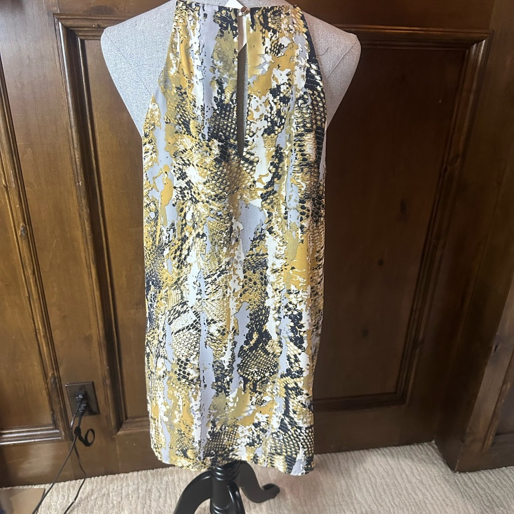 NWOT SIZE L Tyche Blue and Gold Sheath Mini Dress