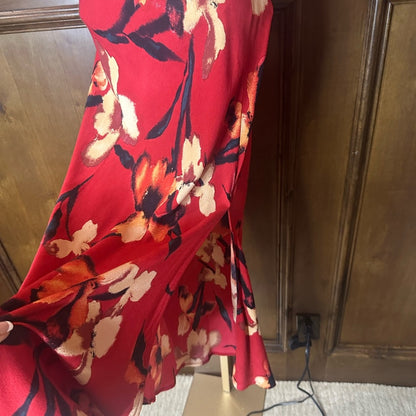 NWOT SIZE XS Red Cream Floral Pencil Midi Skirt for Cocktail Events