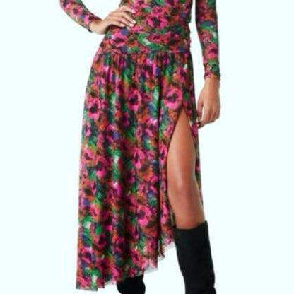 NWT SIZE S Misa Los Angeles Asymmetrical Pink and Green Wrap Skirt