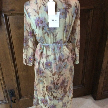 NWT size s Chic Yellow and Purple Tiered Midi Sundress