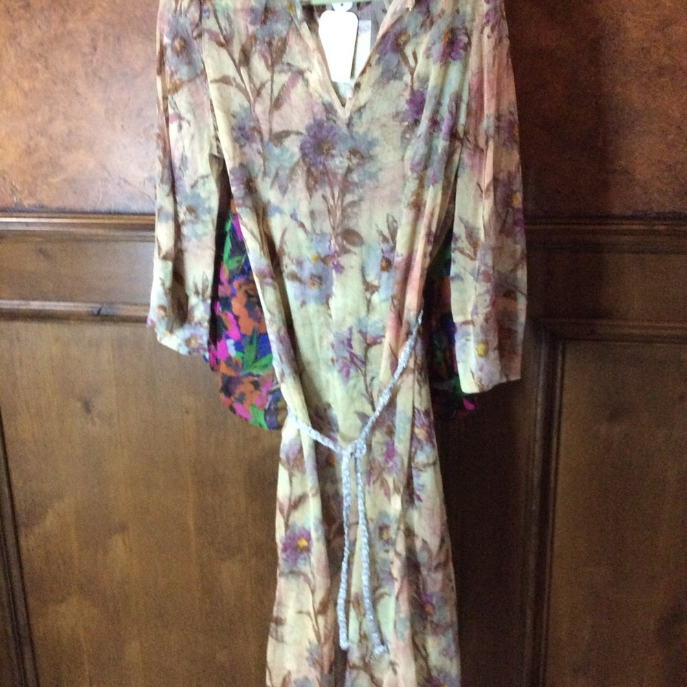 NWT size s Chic Yellow and Purple Tiered Midi Sundress