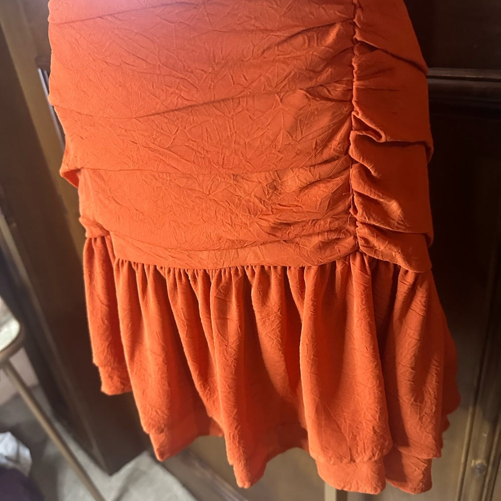 NWT SIZE L She + Sky Orange Ruched Ruffled Mini Skirt