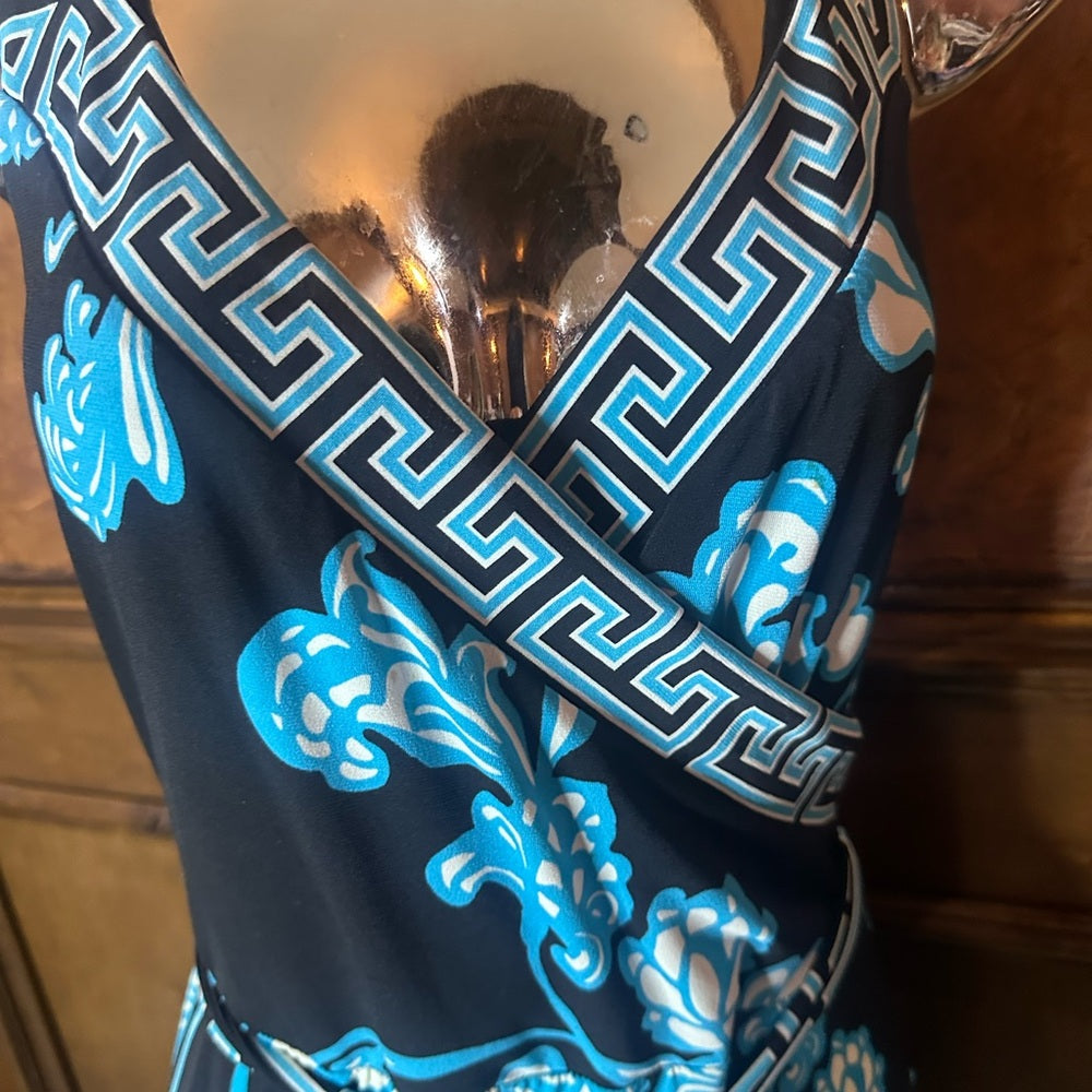 SIZE S Black and Blue Square Neck Sleeveless Maxi Dress