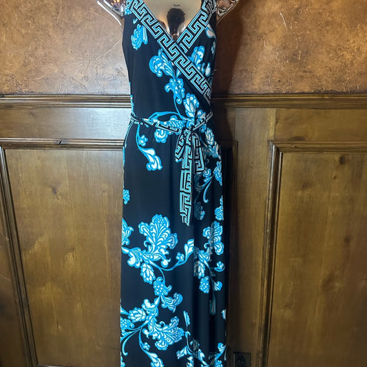 SIZE S Black and Blue Square Neck Sleeveless Maxi Dress