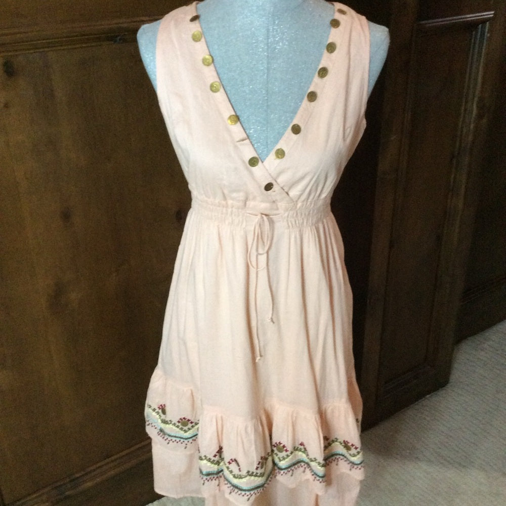 NWT SIZE S Pink Sleeveless Tiered Sundress with V-Neck