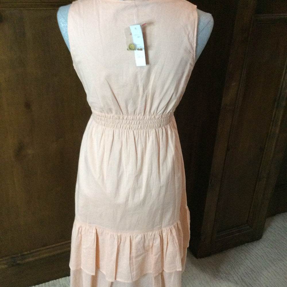 NWT SIZE S Pink Sleeveless Tiered Sundress with V-Neck