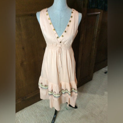 NWT SIZE S Pink Sleeveless Tiered Sundress with V-Neck