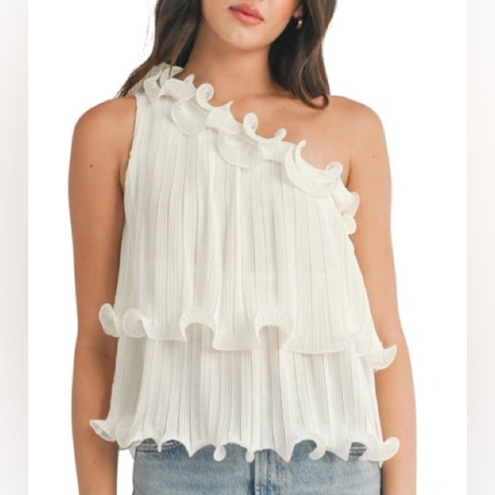 NWOT SIZE L Lush White Asymmetrical Ruffled Tank Top