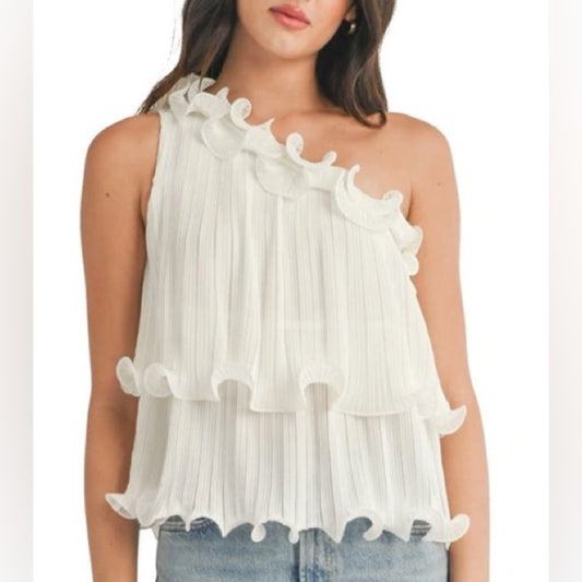 NWOT SIZE L Lush White Asymmetrical Ruffled Tank Top