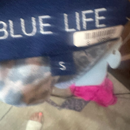 NWOT SIZE S Blue Life Black and Gray Fitted Tie Front Blouse