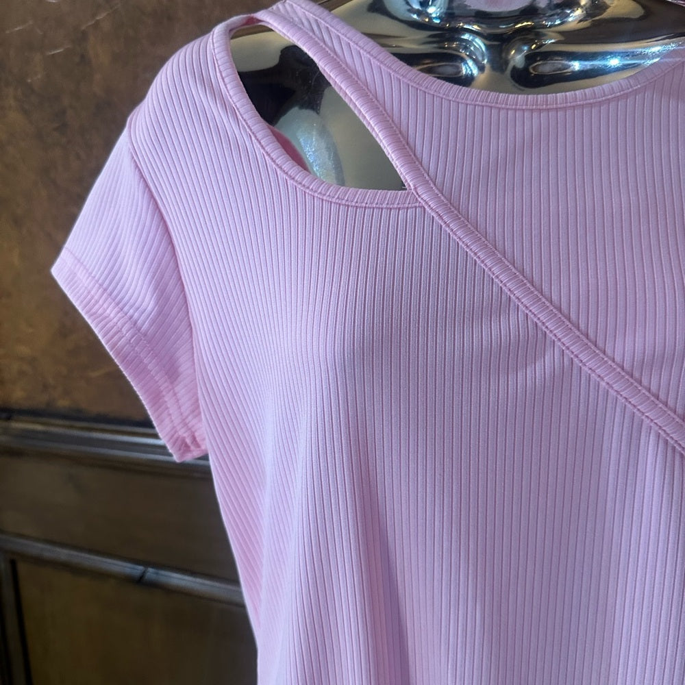 NWOT SIZE L Fitted Pink Cap Sleeve Cutout Bodysuit
