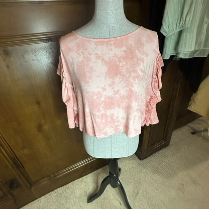 NWT SIZE M Mustard Seed Pink Ruffled Flutter Sleeve Crop Top