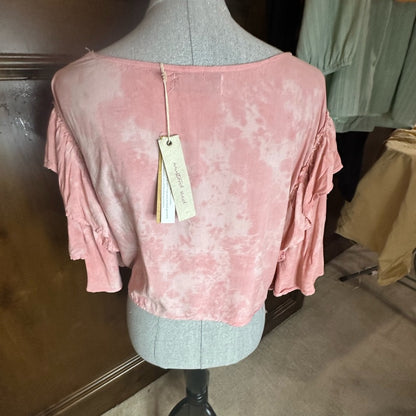 NWT SIZE M Mustard Seed Pink Ruffled Flutter Sleeve Crop Top