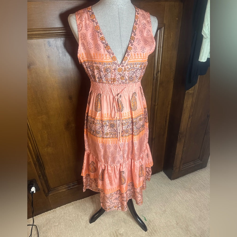 NWT SIZE L Pink Plunge Neckline Sleeveless Midi Sundress