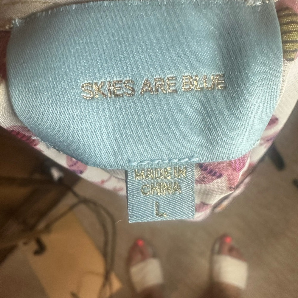 NWT SIZE L Skies Are Blue Cream Pink Sleeveless Blouse