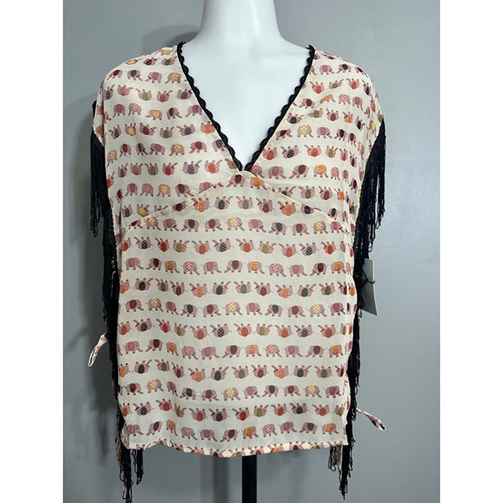 NWT SIZE L Skies Are Blue Cream Pink Sleeveless Blouse