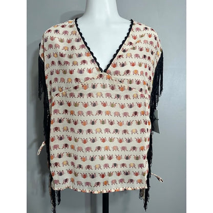 NWT SIZE L Skies Are Blue Cream Pink Sleeveless Blouse