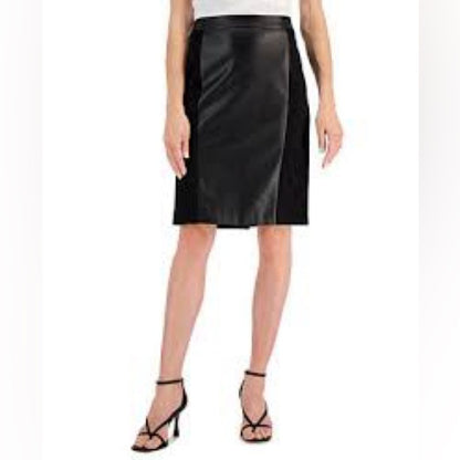 NWT SIZE M Kasper Black Pencil Wrap Skirt Cocktail