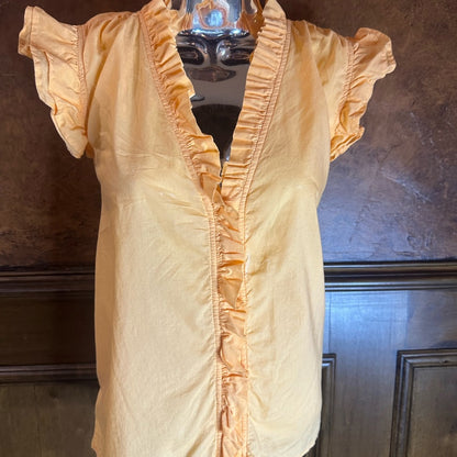 NWOT SIZE M J. Crew Orange Flutter Sleeve Blouse with Ruffled Mandarin Collar