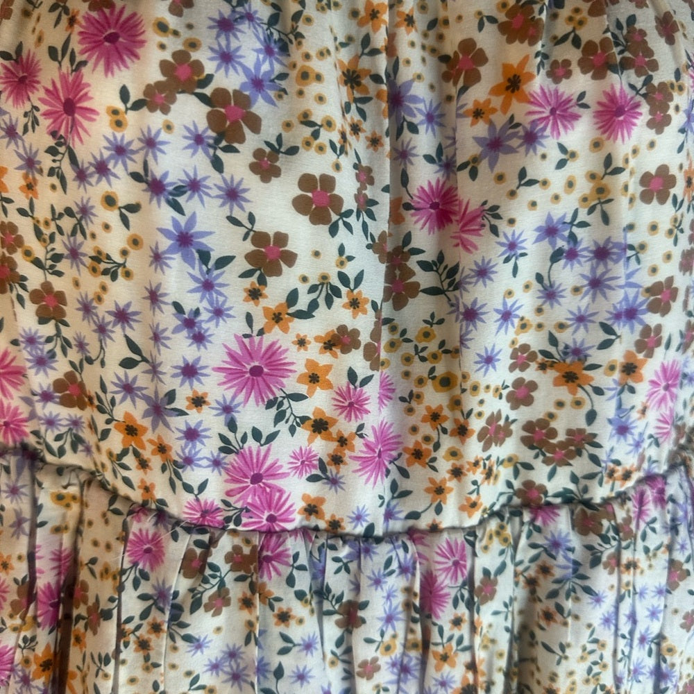 SIZE S/36 Casual Pink and Blue Mock Neck Mini Sundress