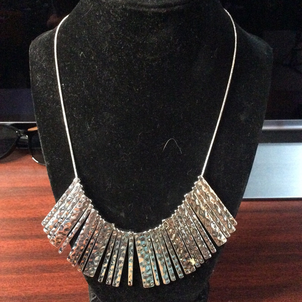 Banana Republic Silver Fan Necklace with Crystal Embellishments