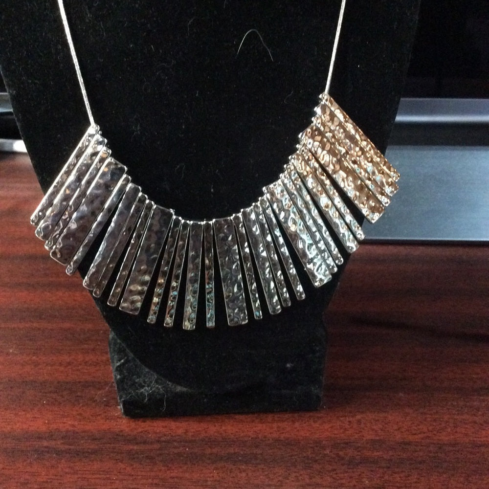 Banana Republic Silver Fan Necklace with Crystal Embellishments