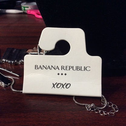 Banana Republic Silver Fan Necklace with Crystal Embellishments