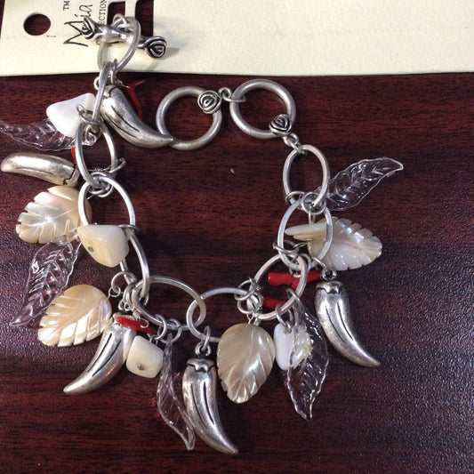 MIA Silver and Cream Nature-Inspired Charm Bracelet