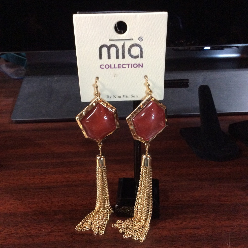 MIA Red and Gold Geometric Tassel Earrings