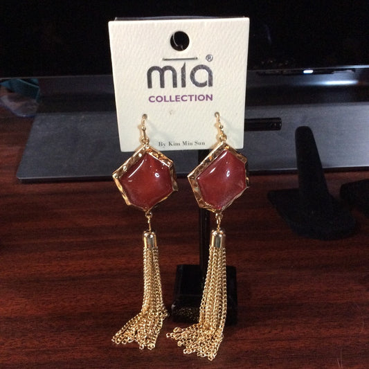 MIA Red and Gold Geometric Tassel Earrings