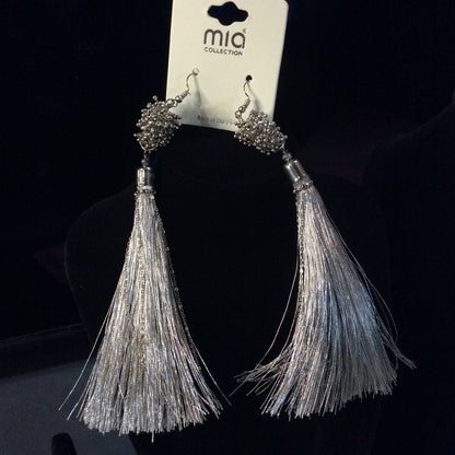 MIA Silver Tassel Earrings with Dramatic Shimmer