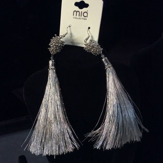 MIA Silver Tassel Earrings with Dramatic Shimmer