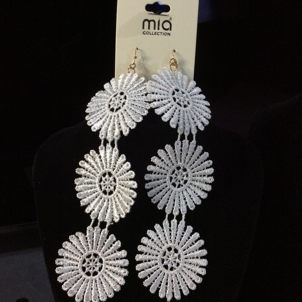 MIA Collection White Fabric Floral Earrings