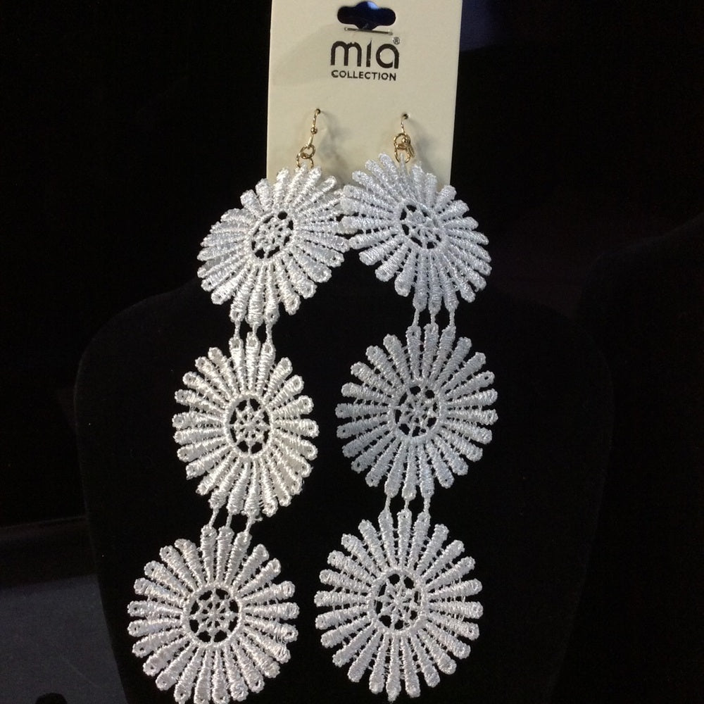 MIA Collection White Fabric Floral Earrings