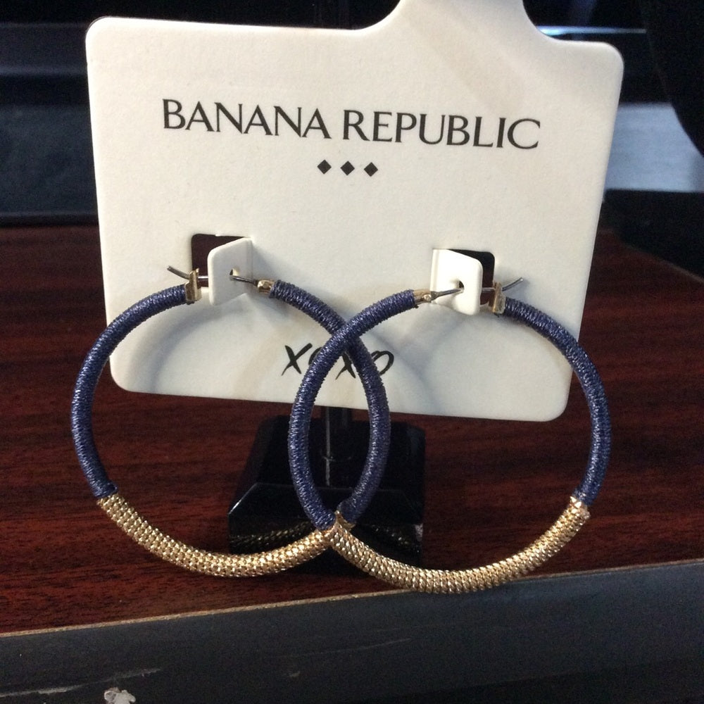Banana Republic Blue and Gold Textured Hoop Earrings