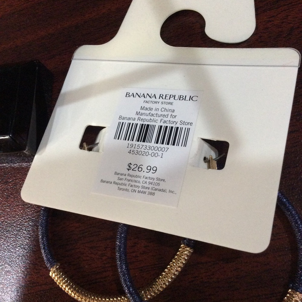 Banana Republic Blue and Gold Textured Hoop Earrings