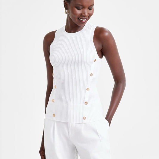 NWT SIZE M INC International Concepts Cream Ribbed Tank Top