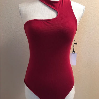 NWT SIZE S Astr Asymmetrical Red Sleeveless Bodysuit