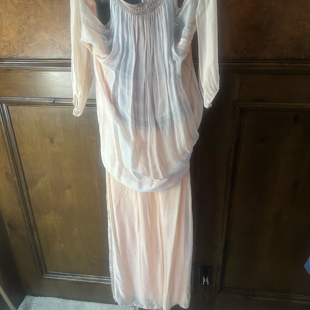 Blue Embellished Tiered Long Sleeve Sundress